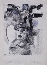 Max Feldbauer,Scholle,Besatzung Unterseeboot SMU9,Kreide aquarelliert,41 x 30,5 cm
monogrammiert l.u.