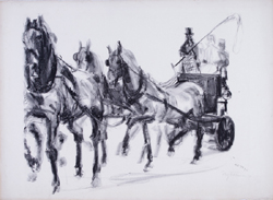 Max Feldbauer,Scholle,Lithografie,Pferde,Pferdegespann mit Kutsche (in Anfahrt),signiert,datiert