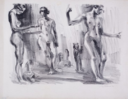 Max Feldbauer,Scholle,Drei weibliche Akte mit Pferd,Lithografie,15 x 20,5 cm,