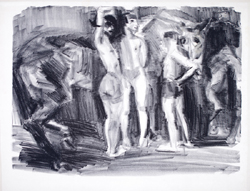 Max Feldbauer,Scholle,Cirrus – Drei Mädchen mit ganzem Pferd,Lithografie,56 x 73 cm,unsigniert