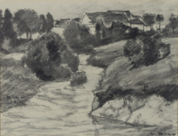Ludwig Dill, Am Dorfbach, Dachau, Moor, Moos,Kohle/Papier,1910