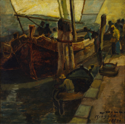 Ludwig Dill, Schiff mit Süßwasser, Öl/Leinwand/Malpappe,1879