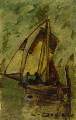 Ludwig Dill, Fischerboot,Öl/Malpappe