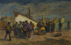 Ludwig Dill, Fischer von Chioggia auf der Giudecca in Venedig, Öl/Malpappe