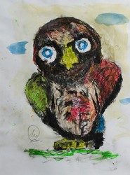 Markus Lüpertz,Eule, Eule Athene,Gouache,Kreide,Papier,Luepertz,Grafik