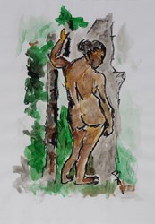 Markus Lüpertz,Markus Luepertz,ohne Titel,Arkadien, weiblicher Rückenakt, Rückenakt,Papier, Unikat,Kreide,Gouache,Kreide/Gouache