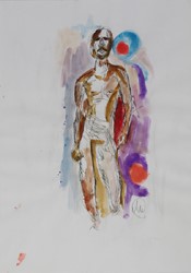 Markus Lüpertz,Markus Luepertz,ohne Titel,Männerkat,Akt,Parsifal,Parsifal,Papier,Unikat,Tusche, Tusche aquarelliert