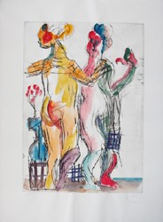 Markus Lüpertz,Drei Grazien,3 Grazien,zwei Grazien,2 Grazien,zwei von drei Grazien,2 von 3 Grazien,Radierung,Kaltnadel,2000,Unkat,mixed Media,Gouache,Papier,Luepertz