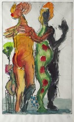 Markus Lüpertz,Drei Grazien,3 Grazien,zwei Grazien,2 Grazien,zwei von drei Grazien,2 von 3 Grazien,Radierung,Kaltnadel,2000,Unkat,mixed Media,Gouache,Papier,Luepertz