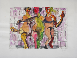 Markus Lüpertz,Drei Grazien,3 Grazien,Radierung,Kaltnadel,2000,Unkat,mixed Media,Gouache,Papier,Luepertz,Unikat