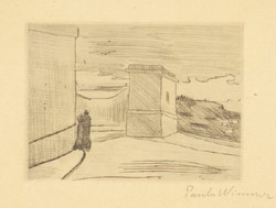 Paula Wimmer, Wimmer, Radierung, Papier, Paar vor der Festung, Liebespaar,Festung, signiert r.u., signiert, Paula Wimmer, Dachau, Künstlerin, Feldbauer, Feldbauer Schülerin, Berlin 20er Jahre